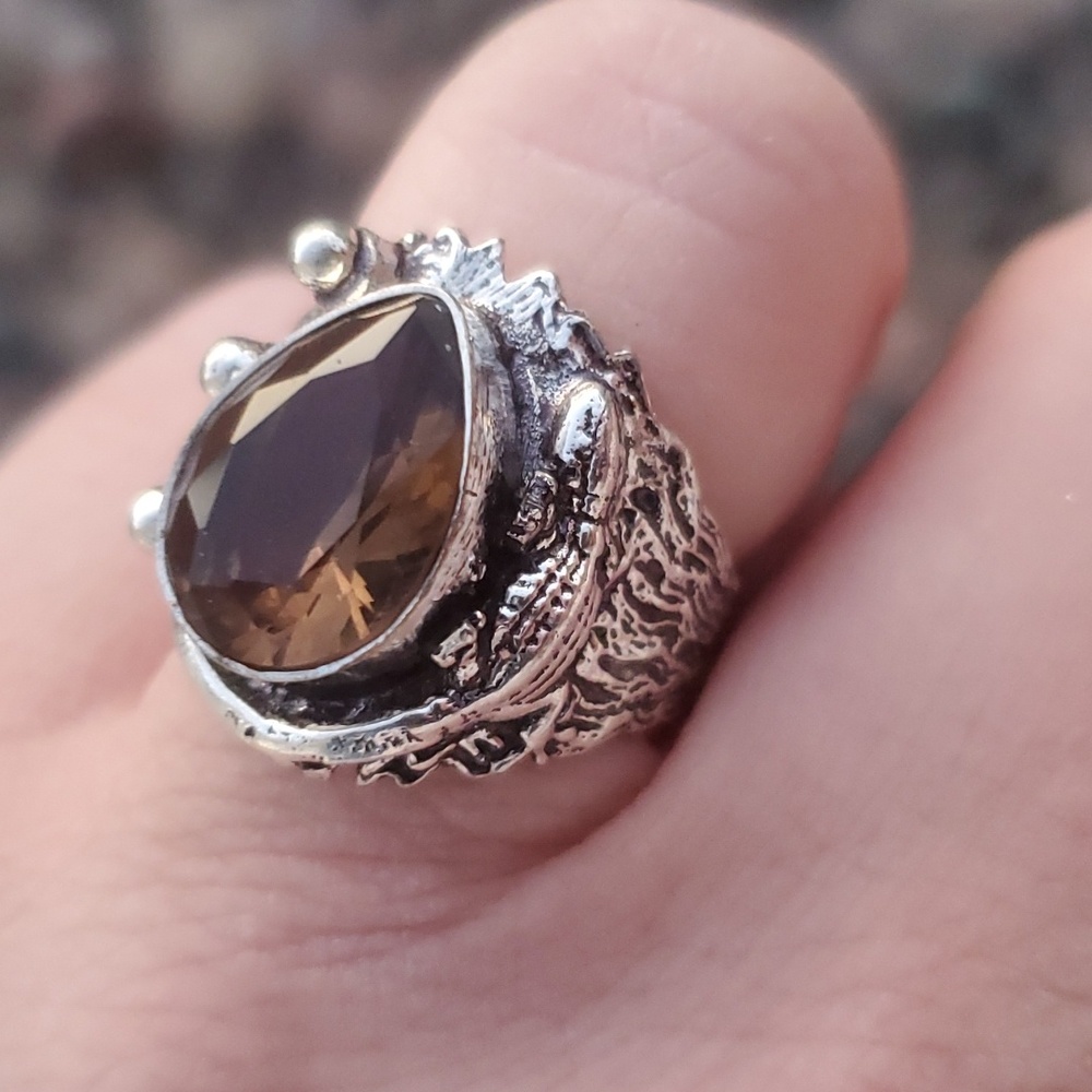 New Smoky Topaz Lizard Silver Ring.